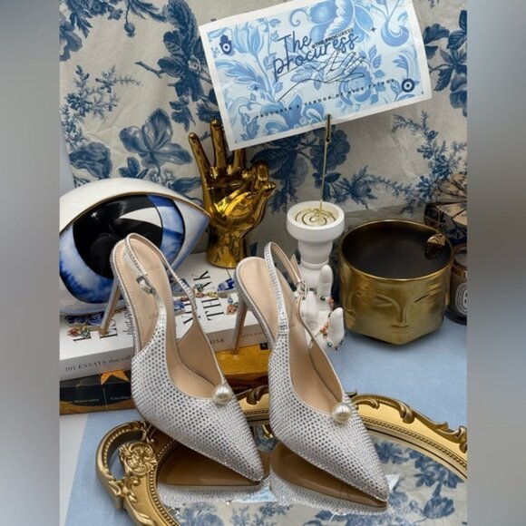 🆕 BLACK SUEDE STUDIO 🧿 NWOB Reina 100 White Crystal Slingback PumpsSz 36 US5.5 - Picture 2 of 16